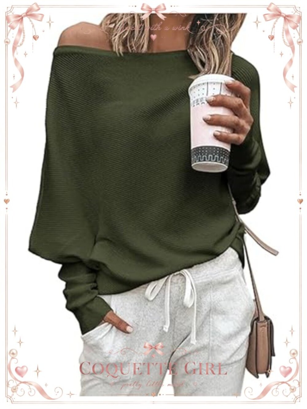 Off Shoulder Batwing Sleeve Oversized Knit Pullover Sweater Women